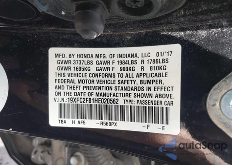 2017 Honda Civic Ex from USA, damaged, VIN 19XFC2F81HE020562